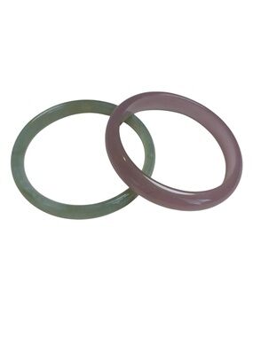 Vintage Natural Stone Bangle Bracelets Pink & Celadon Green Set of 2